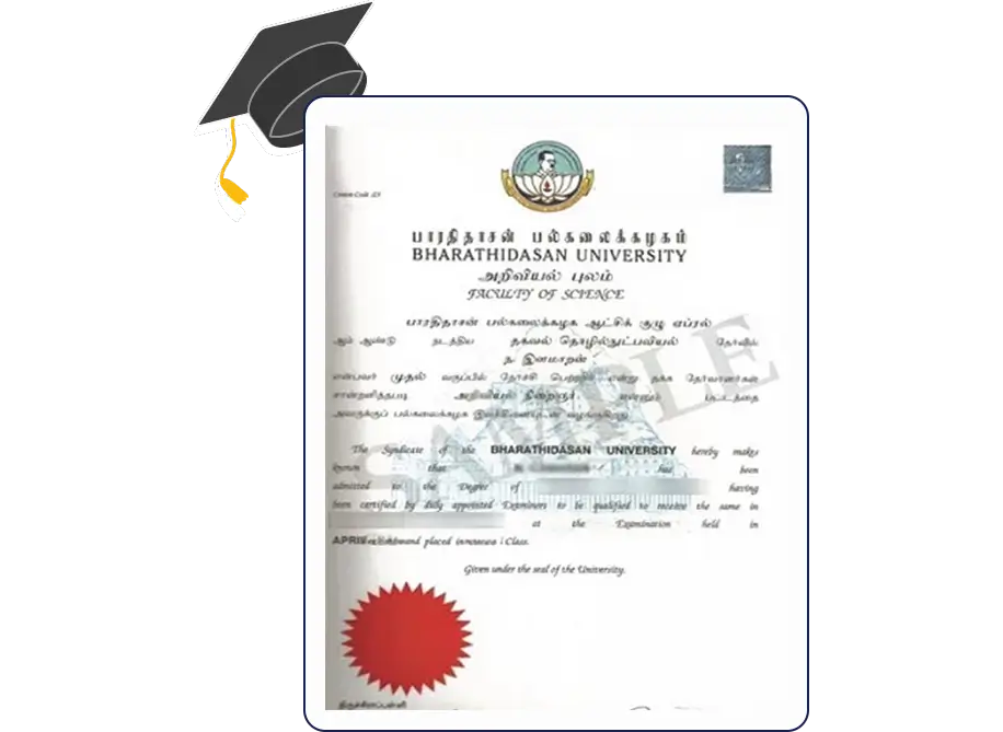 Official certificate of Bharathidasan University Online MA in Public Administration, with university emblem and authorized signatures