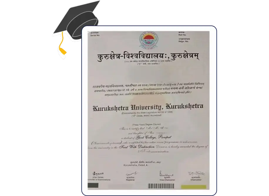 Official certificate layout for Kurukshetra University Online MBA in Business Analytics with academic and professional design