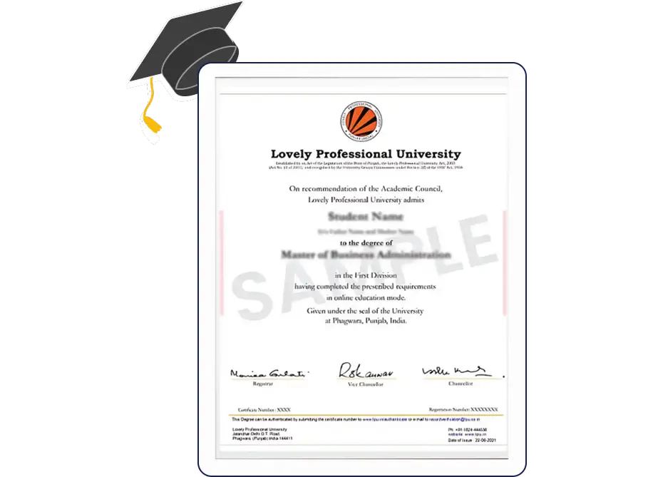 Official certificate layout for LP University Online MBA in Logistics & Supply Chain Management with formal academic design