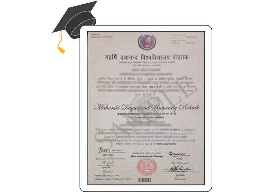 Official-style certificate layout for the Maharshi Dayanand University Online BA featuring clean borders