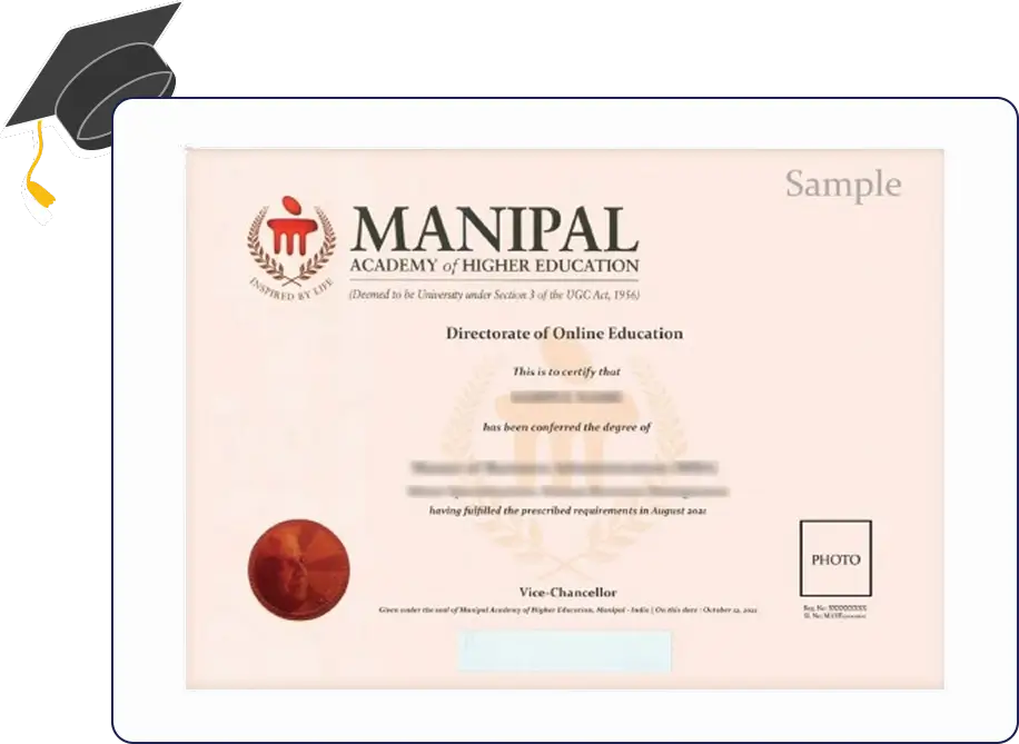 Official certificate image of Manipal University Online MBA in Supply Chain Management with program title and graduate name space