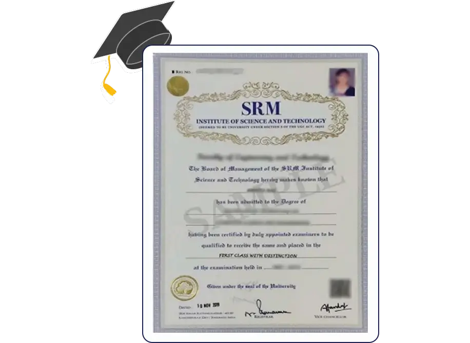 SRM Institute of Science and Technology NAAC accredited university certificate banner showcasing excellence