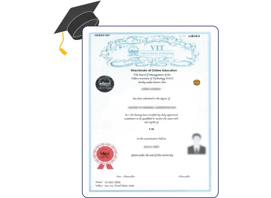 VIT University Online MBA in Human Resource Management Verified Completion Certificate Issued by VIT